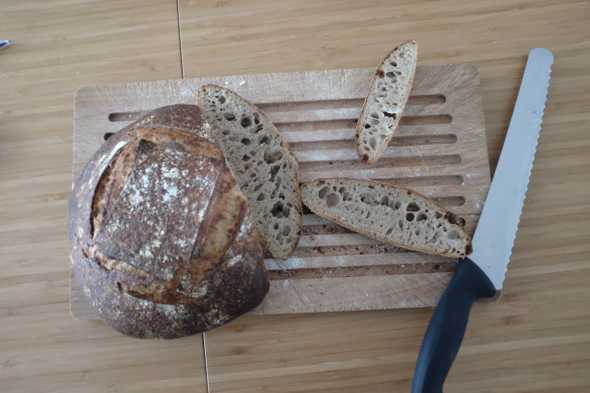 The crumb of the wholemeal & rye sourdough bread